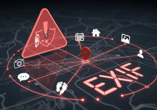 Map showing GPS coordinates with a lock icon, privacy risk