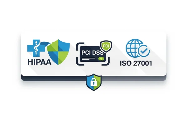 HIPAA, PCI DSS, ISO compliance logos