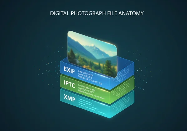 Digital photo file with hidden metadata layers