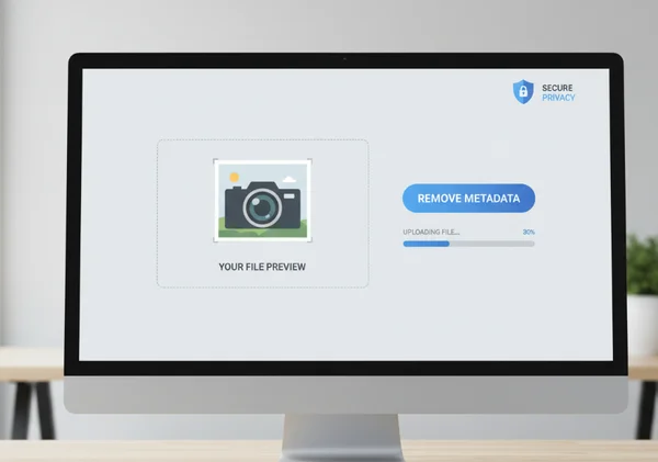 Online tool interface removing metadata from an image